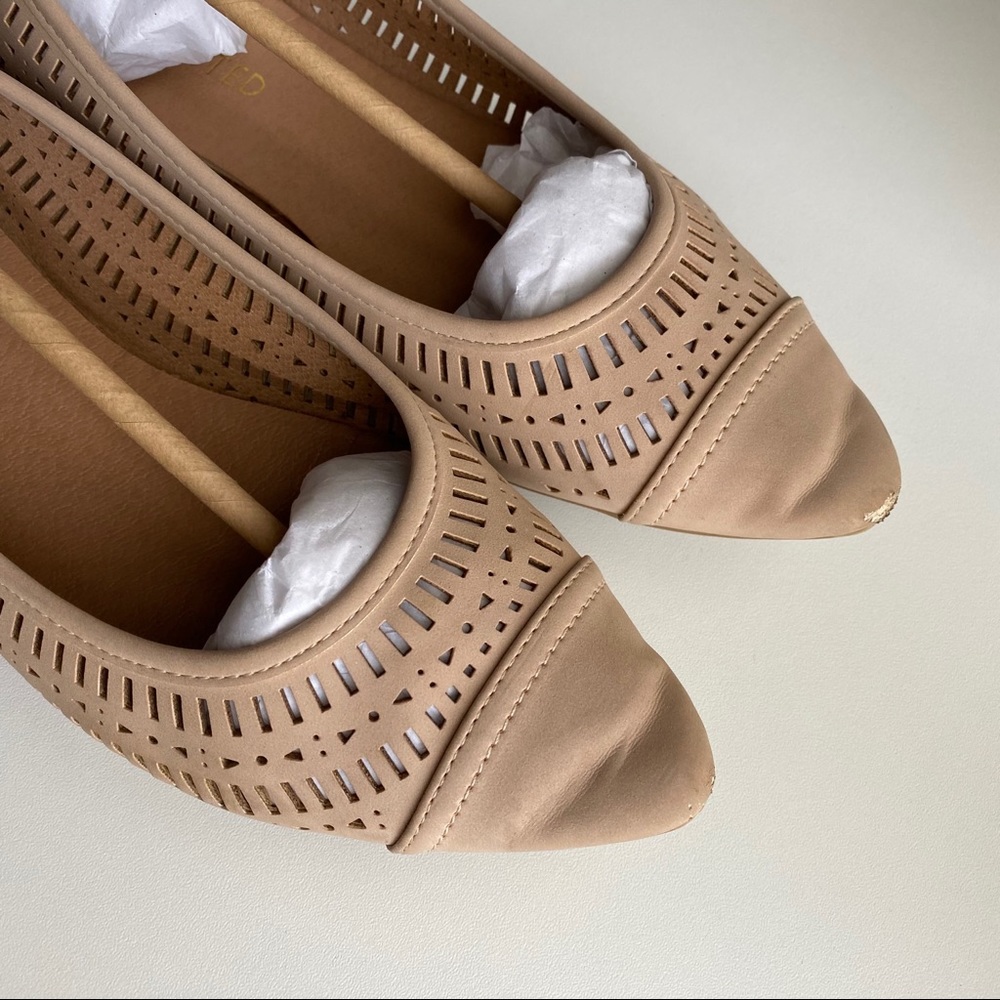 Restricted Beige Perforated Pointed Flats - image 3